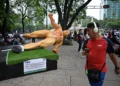 Protesting Teachers Pull Down Football Statues Ahead Of World Cup In Mexico