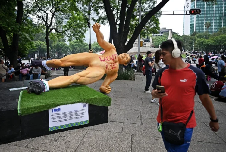 Protesting Teachers Pull Down Football Statues Ahead Of World Cup In Mexico